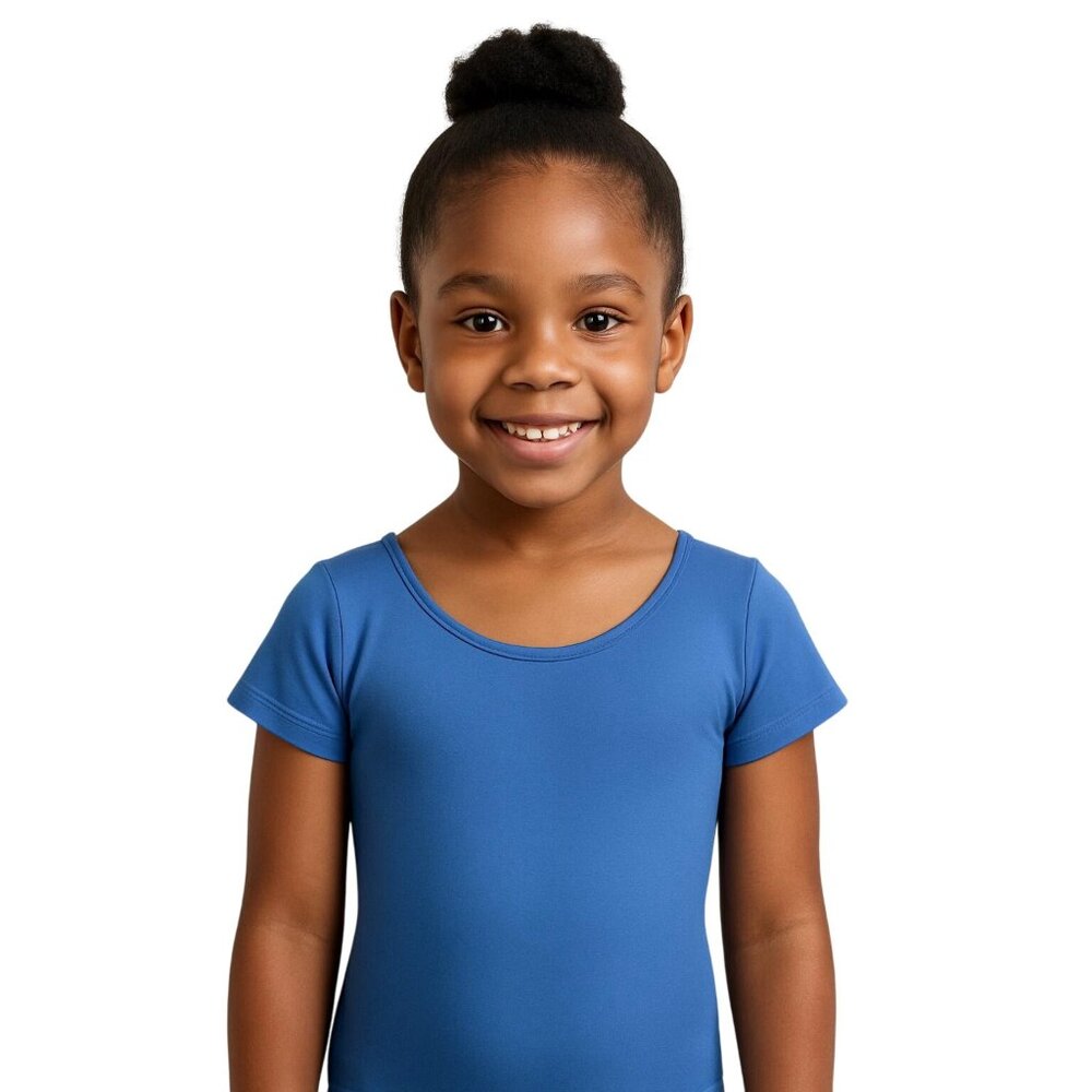 Capezio Childs S 4-6 Leotard Cobalt Blue Short Sleeve Scoop Neck Dance